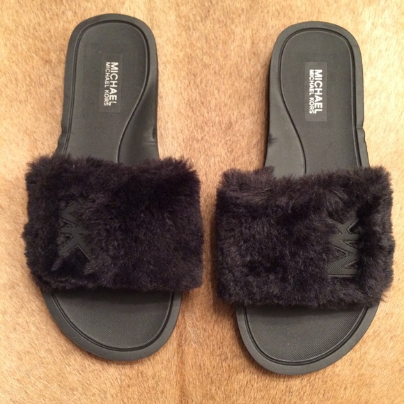 michael kors faux fur slide sandals